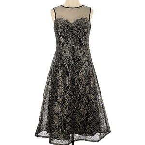 Rickie Freeman Teri Jon, Illusion Neckline, Lace Overlay, Black Sleeveless Dress
